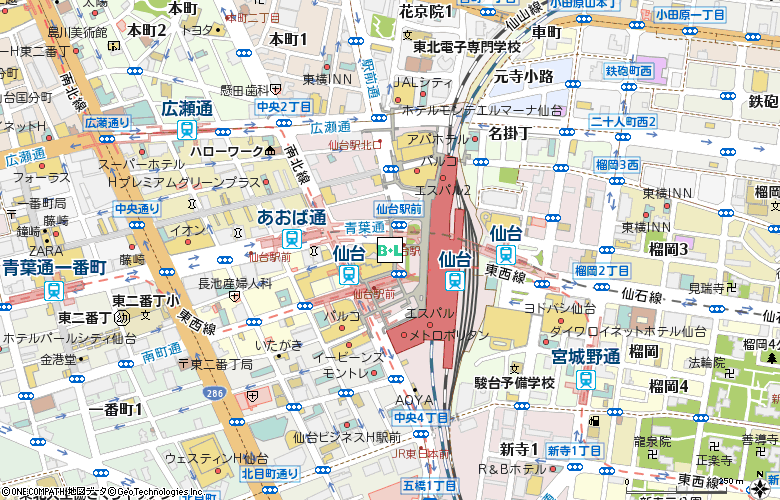 マイコンタクト仙台駅前店付近の地図